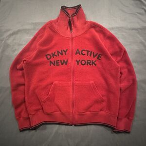 Vintage 90s DKNY Active Fleece Sweater Spellout Full Zip Unisex L New York